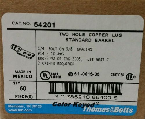 1 Unopened box of 50 Thomas &amp; Betts 54201 Standard  Compression Lugs