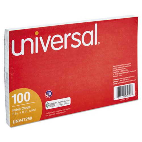 Ruled Index Cards, 5 x 8, White, 100/Pack