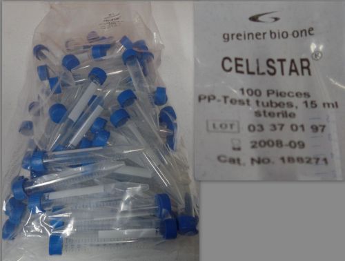 Greiner bio-one,15ml centrifuge tubes unopened pack of 100, cellstar new! for sale