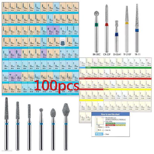 100&amp;Dental Diamond Burs Flat-end Medium FG 1.6mm for High speed Handpiece+test++