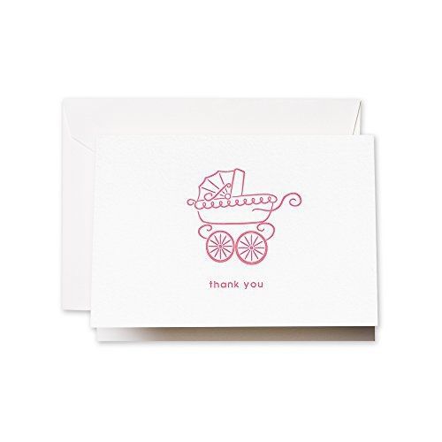Crane &amp; Co. Letterpress Pink Pram Thank You Note (CT1400)