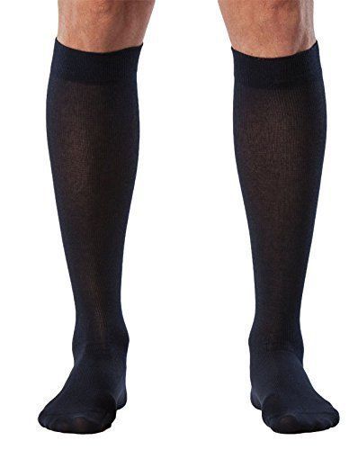 Sea Island Cotton 20-30mmHg Mens Closed Toe Calf Socks, Navy, Long Lg, 222CLLM10