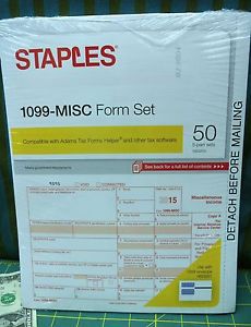 Staples 1099-MISC 50 Count Form 5 part Set For 2015 Tax Year