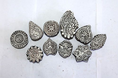 LOT OF 10 TRADITIONAL HANDCARVED WOODEN TEXTILE/FABRIC/TATTOO PRINT BLOCKS #005