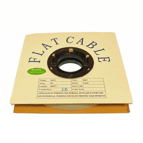 Flat Ribbon cable - 16 conductors - 100&#039; reel - ripable - Gray