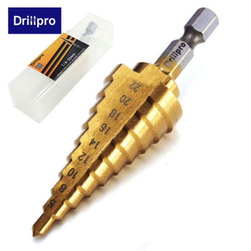 New drillpro 4-22mm hex titanium step cone drill bit hole cutter hss 4241 for sale