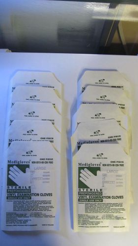 Large Vinyl STERILE Prepowdered Exam Gloves by Medigloves (5 Pairs)