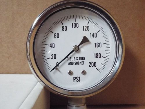 0-200PSI 4&#034; All Stainless Lower Mount Dry But Fillable Pressure Gauge