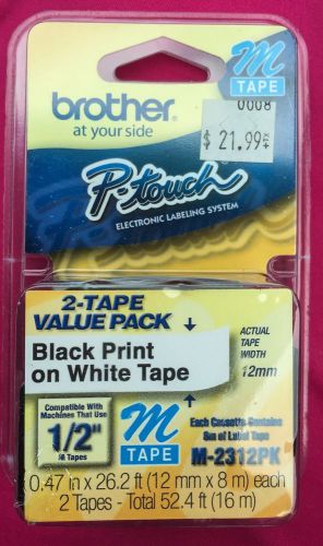 NEW Sealed! 2 pack Brother M231 P-Touch Label Tape, Ptouch 1/2&#034; M-231 M-2312PK