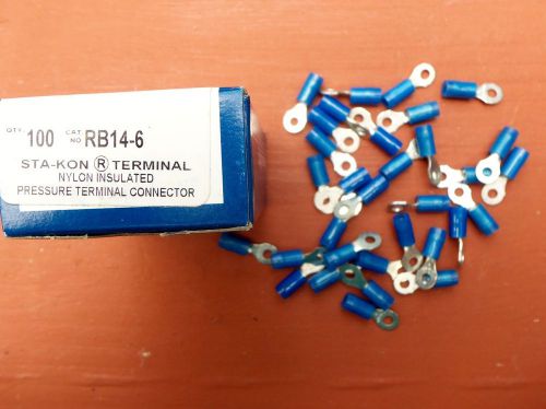 Box/70 thomas &amp; betts sta-kon rb14-6 ring terminal connector 18-14awg nylon new for sale