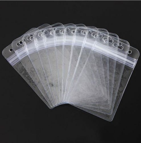 10pcs vinyl plastic with zipper transparent vertical badge holder id card for sale