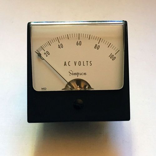 Vintage SIMPSON AC Volts Square Panel Meter 0-100 • Made in USA
