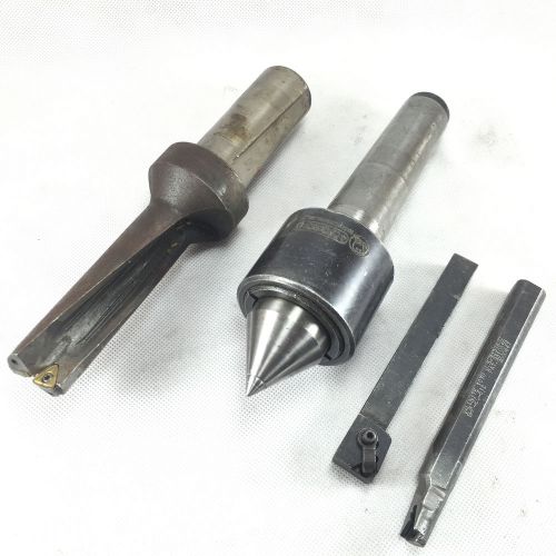 (lot of 4) tooling clean-out indexable drill, valenite boring bar, lathe center for sale