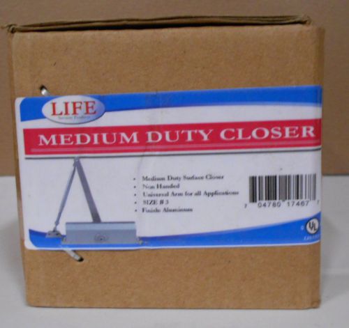 Life security products medium duty door closer size#3  aluminum finish for sale