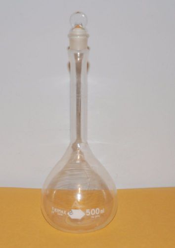 Kimble kimax class a glass 500ml tc volumetric flask w/ #19 stopper for sale