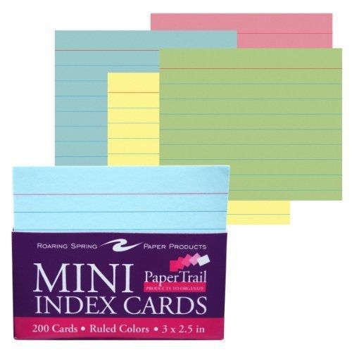 Roaring spring mini-index cards in a tray, assorted colored paper, ruled one for sale