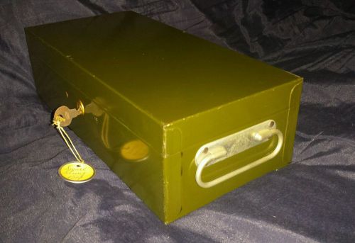 Vintage Green Small Metal Petty Cash Box/Strong Box - With Key &amp;Top Handle