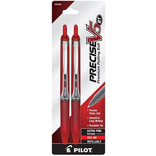 Pilot Precise V5 RT Retractable Rolling Ball Pens, Extra Fine Point, 2-Pack, Red