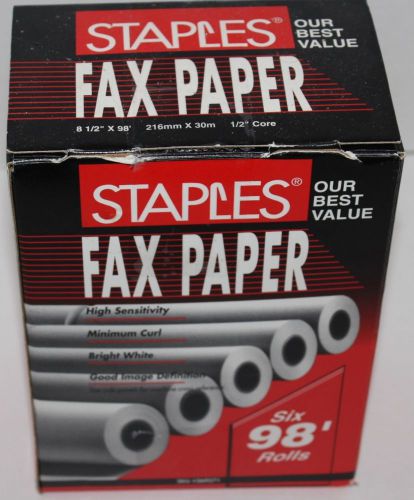 Staples Thermal Fax machine Paper 5 (missing one) Rolls 8-1/2&#034; x 98&#039; 1/2&#034; Core