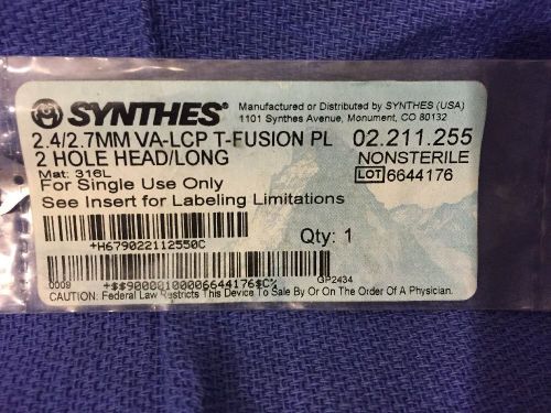 02.211.255 Synthes 2.4/2.7mm VA-LCP T-Fusion Plate 2 Hole Head Orthopedic
