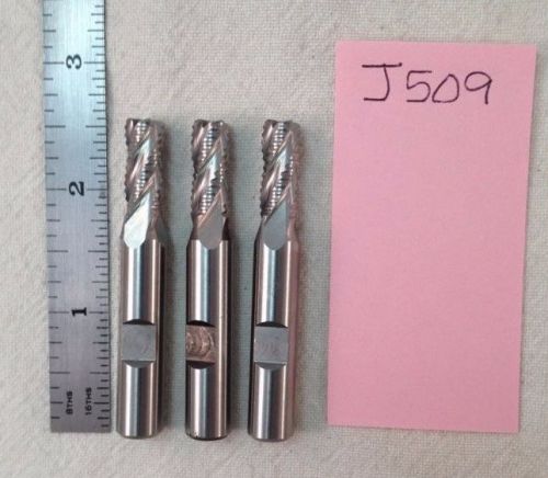 3 USA RESHARPENED 5/16&#034; ROUGHING HSS ENDMILLS. 4 FLUTE. 3/8&#034; SHANK   {J509}