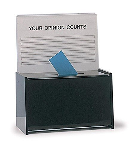 Displays2go Small Acrylic Ballot Box with 8.5x5.5 Header for Tabletop Use, Black