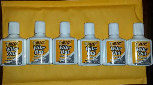 (6) BIC Wite Out Quick Dry Correction Fluid White Out Foam Brush .7oz
