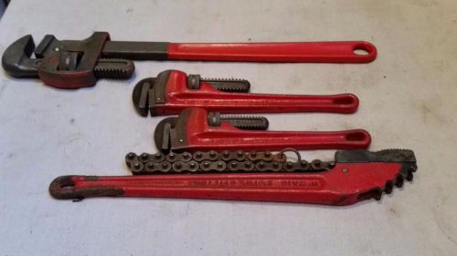 Lot of ridgid reed chane pipe wrench and others made in usa for sale