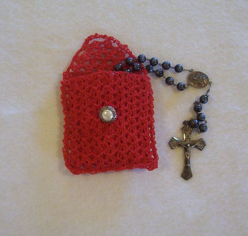Hand Crochet Red Cotton Rosary Jewelry Pouch