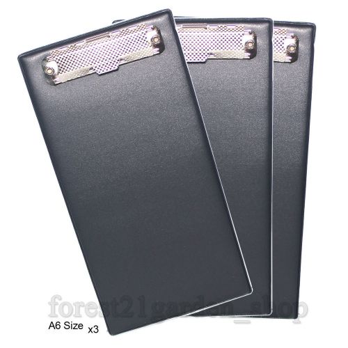 x3 A6 Black PVC Memo,Receipt Bill, Compact Clip Board, 8.1&#034; x 4.1&#034; x 0.3&#034; -3 Pcs