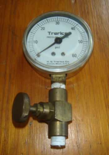 Brass Trerice Pressure Guage 0-60 PSI w/ On/Off valve H.D. Trerice Co.
