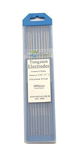 Ten-high TEN-HIGH TIG Tungsten Electrodes 2% Ceriated (Grey) 1/16&#034; * 7&#034;