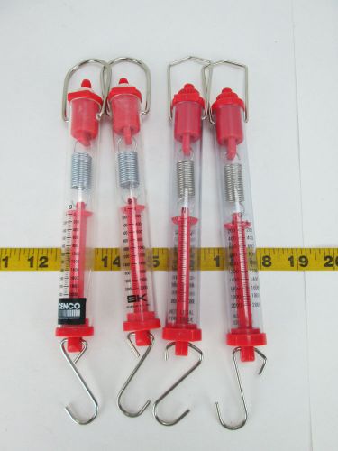 Lot of 4 tubular spring scale 20 newton 2000 gram red hand held lab school t for sale