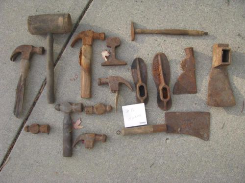 Vintage Lot Primitive tools Barn Find Lot number 11  15 pieces, hammers, adze ++