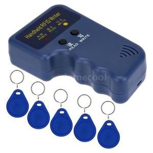 Handheld 125KHz RFID ID Card Duplicator + 5pcs Writable EM4305 Key Cards 4D0A