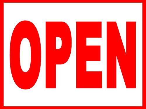 Open magnet 7.5&#034; by 10.75&#034; red on white decal adhesive sign for sale