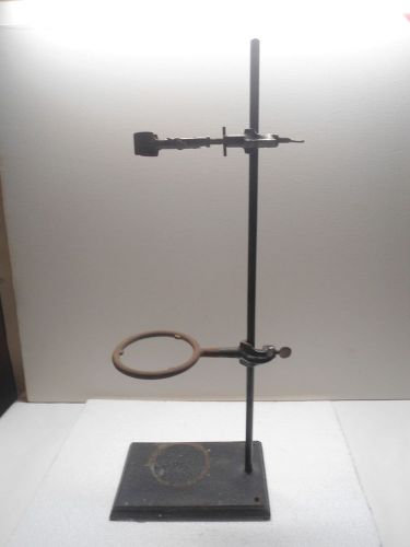 Vintage cast iron base laboratory stand with 1 iron ring &amp; 1 clamp steam punk for sale