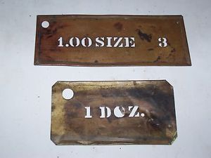Vintage 1940&#039;s brass handmade advertising stencils 2pc. grocery store?? l@@k!! for sale