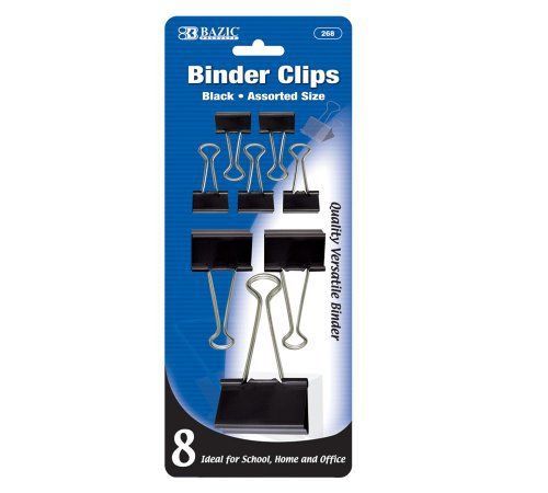 Bazic bazic assorted size black binder clip (8/pack) for sale