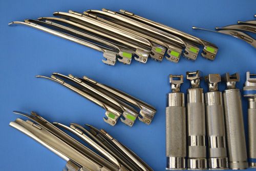 Large lot of Standard Laryngoscope Intubation Mac Miller Blades and handles