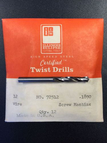ITW HSS Screw Machine Twist Drills 12 Wire .1890 #72512, 72-pack