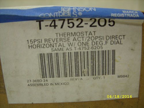 Johnson controls - hvac reverse acting ra horizontal thermostat t-4752-205 *new* for sale