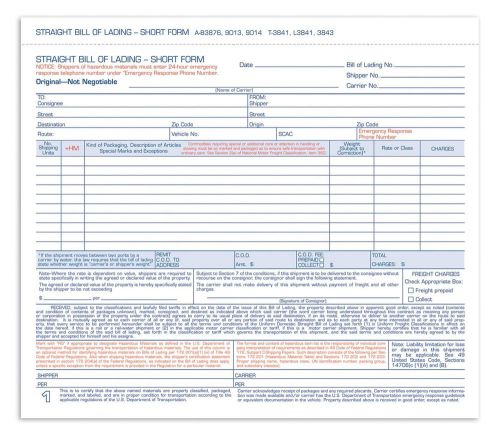 Adams bill of lading short form 8.5 x 7.5 inches 3-part 50-forms white (9013) for sale
