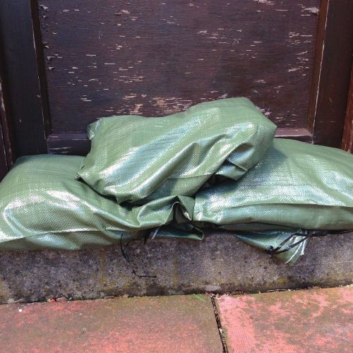 Green Sand bags - 10 Empty Olive Drab sand bag w/ ties-14x26- Deluxe Quality