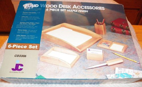Solid Wood Desk Accessories Set 6 Piece Maple Finish NIB #CD3306
