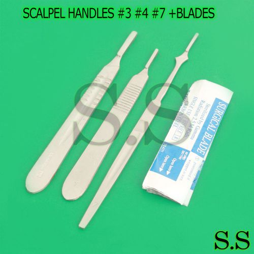 3 SCALPEL HANDLES #3 #4 #7 + 80 BLADES #10 #11 #15 #22