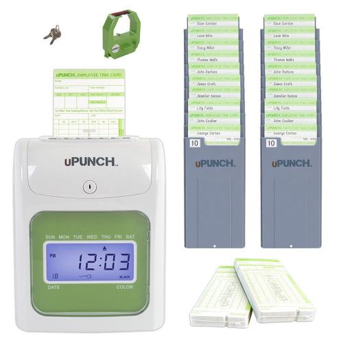 Upunch hn3500 time clock bundle with 100-cards and two 10-slot card racks for sale