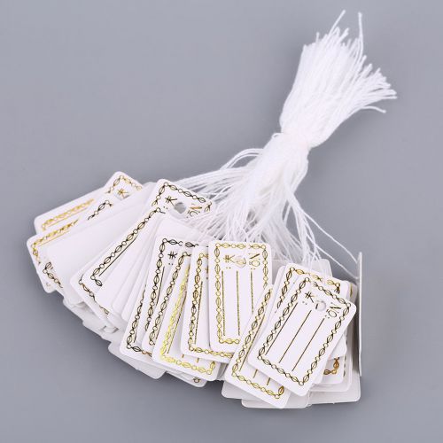 Rectangle Shape 100 Pcs Price Tags With String Silver And Golden Cloth Label BE