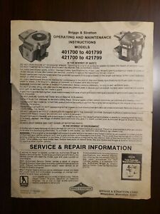 Briggs &amp; Stratton 401700 to 401799 and 42100 to 421799 Operating/Maint. Manual