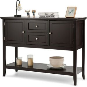 Costway Sideboard Buffet Table Wooden Console Table W/ Drawers &amp; Storage